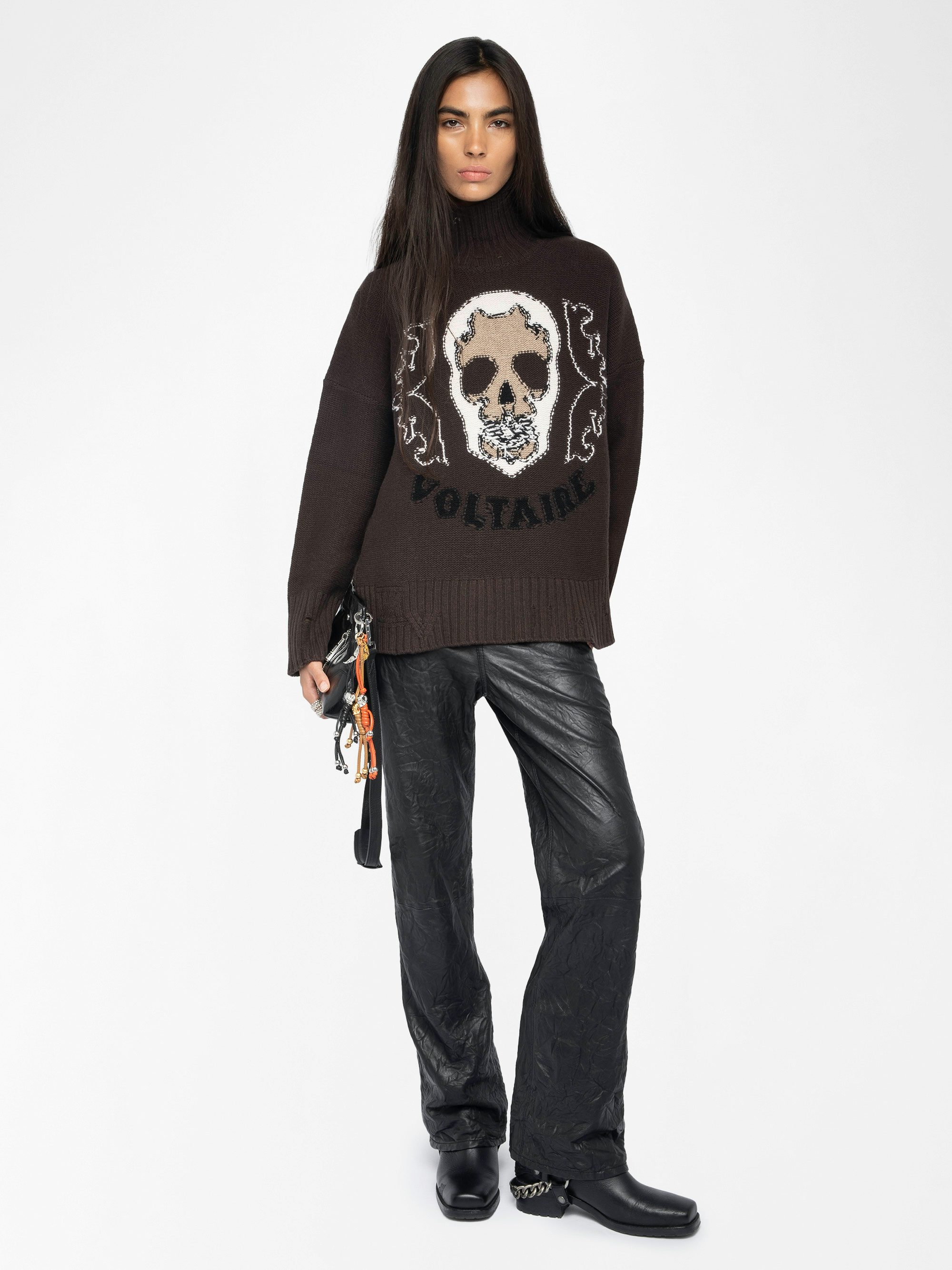 Bleeza Jumper 100% Merino Wool - Jumper with high neck featuring intarsia skull on front.